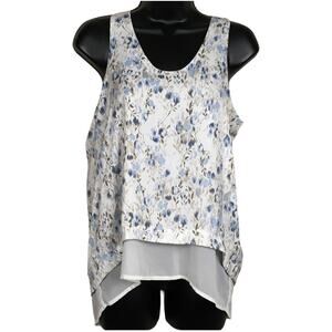 Gap Tank Top Double Layer Floral Print Sleeveless‎ Blouse Women's XS Cream Blue